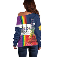 LGBTQ Pride Month Gay Off Shoulder Sweater Eiffel Tower Paris Rainbow Flag