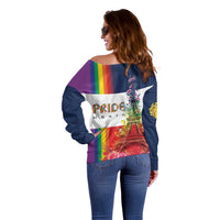 LGBTQ Pride Month Gay Off Shoulder Sweater Eiffel Tower Paris Rainbow Flag