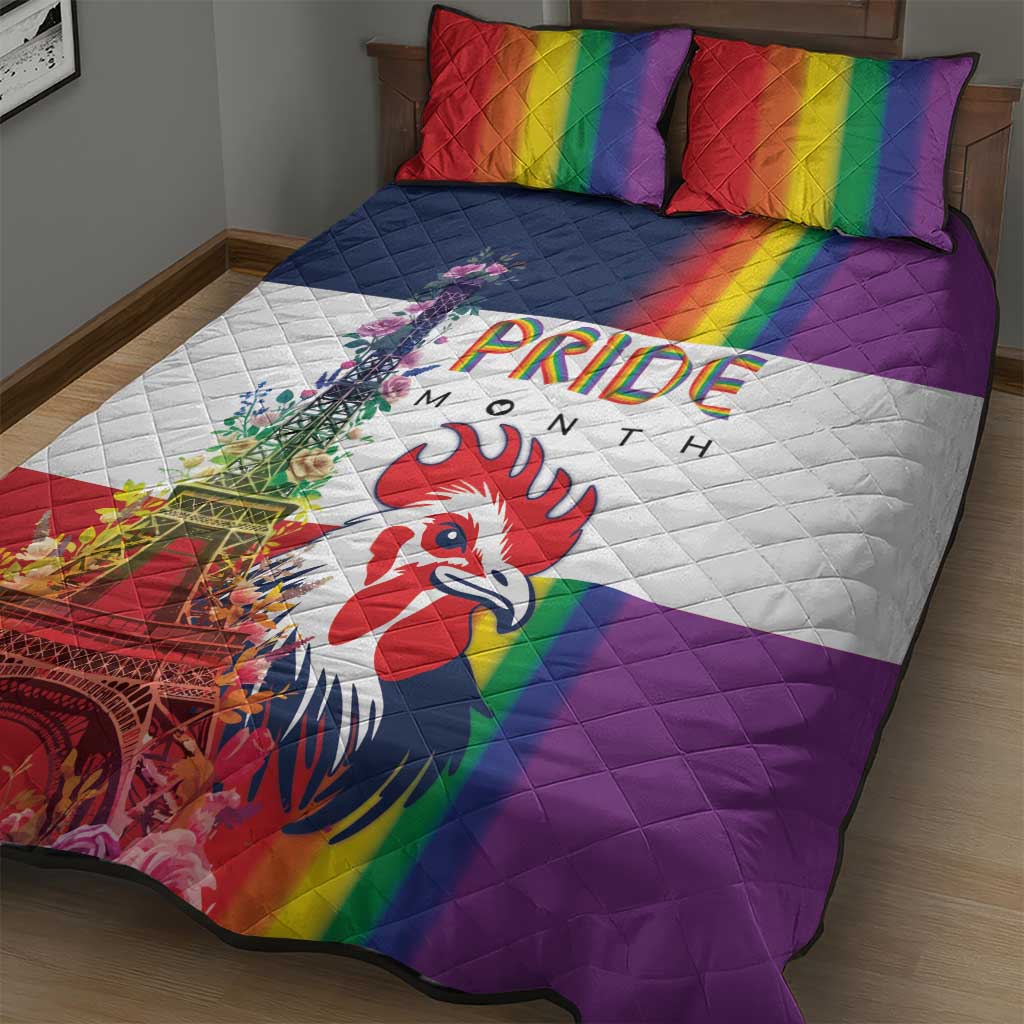 LGBTQ Pride Month Gay Quilt Bed Set Eiffel Tower Paris Rainbow Flag