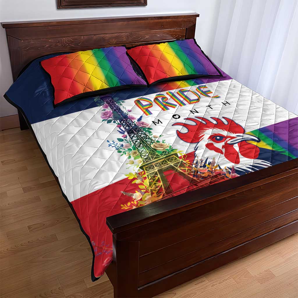 LGBTQ Pride Month Gay Quilt Bed Set Eiffel Tower Paris Rainbow Flag