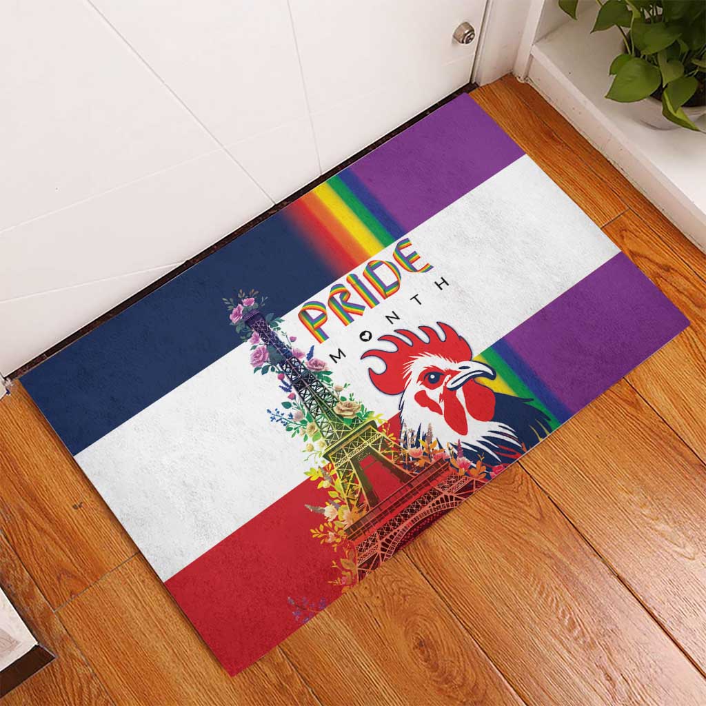 LGBTQ Pride Month Gay Rubber Doormat Eiffel Tower Paris Rainbow Flag