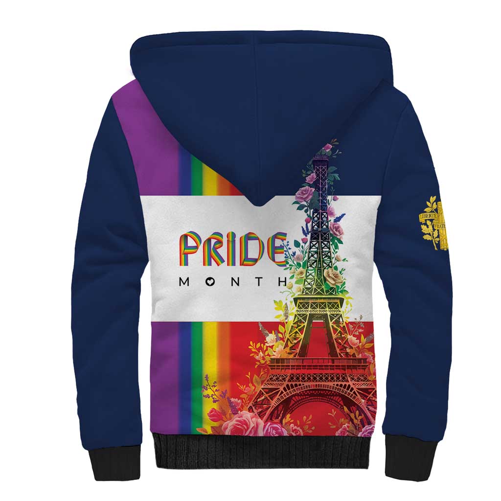 LGBTQ Pride Month Gay Sherpa Hoodie Eiffel Tower Paris Rainbow Flag