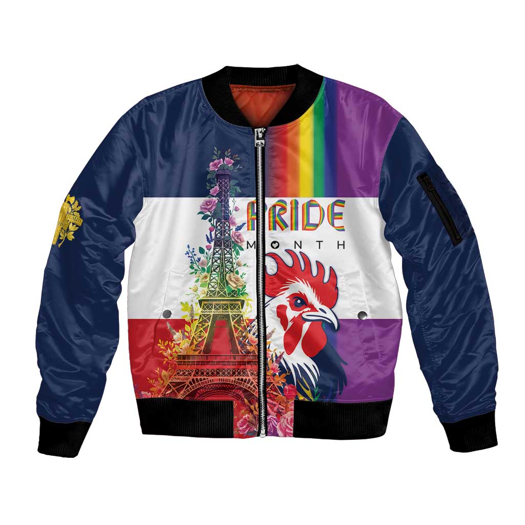 LGBTQ Pride Month Gay Sleeve Zip Bomber Jacket Eiffel Tower Paris Rainbow Flag