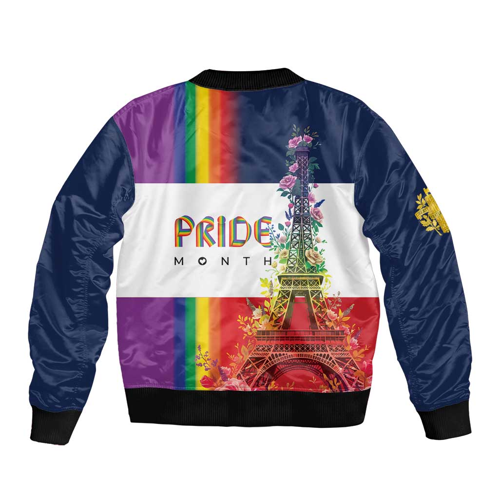 LGBTQ Pride Month Gay Sleeve Zip Bomber Jacket Eiffel Tower Paris Rainbow Flag