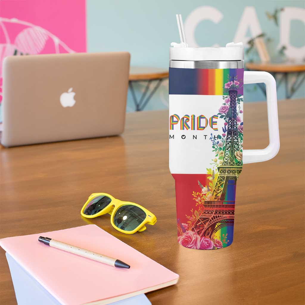 LGBTQ Pride Month Gay Tumbler With Handle Eiffel Tower Paris Rainbow Flag