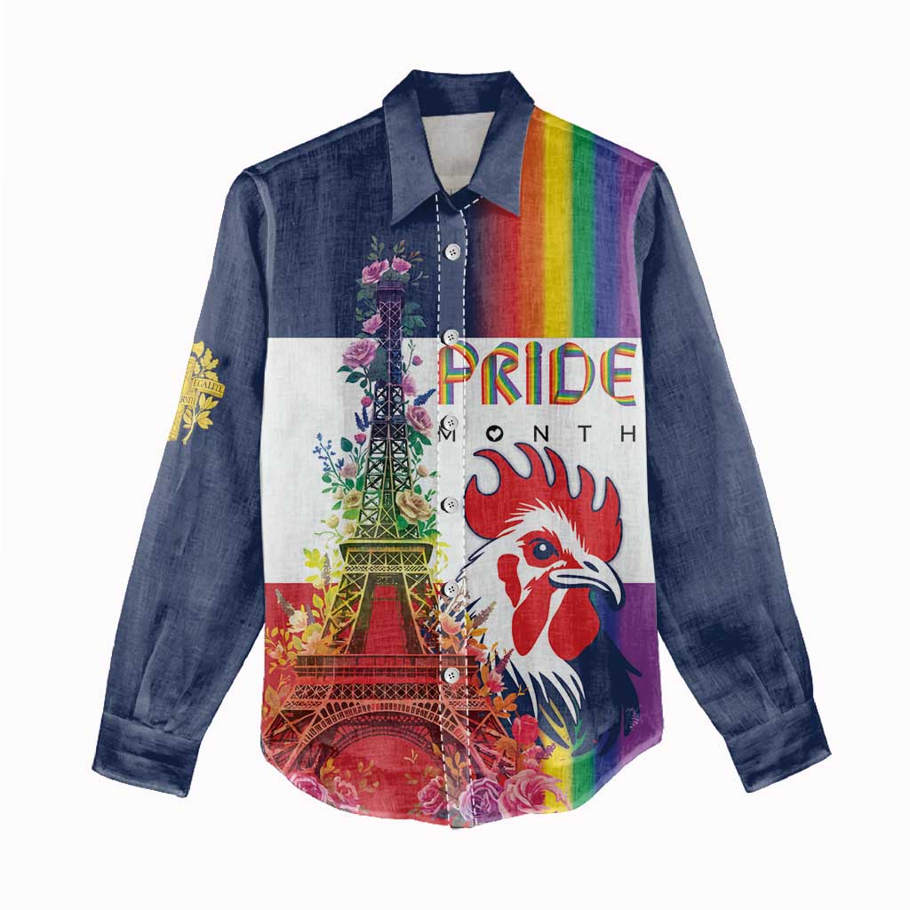 LGBTQ Pride Month Gay Women Casual Shirt Eiffel Tower Paris Rainbow Flag