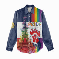 LGBTQ Pride Month Gay Women Casual Shirt Eiffel Tower Paris Rainbow Flag
