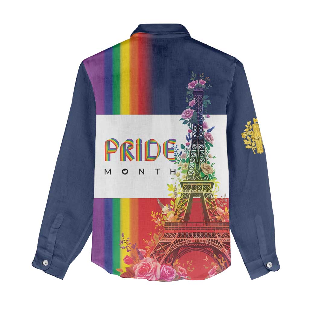 LGBTQ Pride Month Gay Women Casual Shirt Eiffel Tower Paris Rainbow Flag