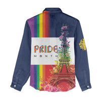 LGBTQ Pride Month Gay Women Casual Shirt Eiffel Tower Paris Rainbow Flag