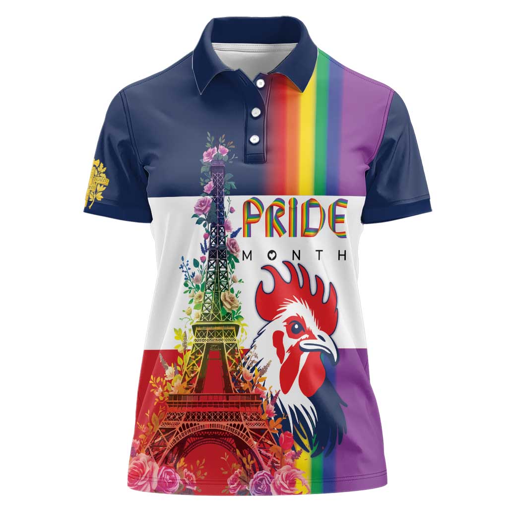LGBTQ Pride Month Gay Women Polo Shirt Eiffel Tower Paris Rainbow Flag