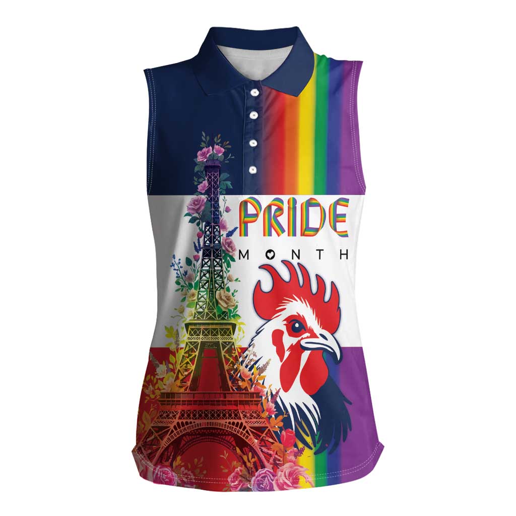 LGBTQ Pride Month Gay Women Sleeveless Polo Shirt Eiffel Tower Paris Rainbow Flag