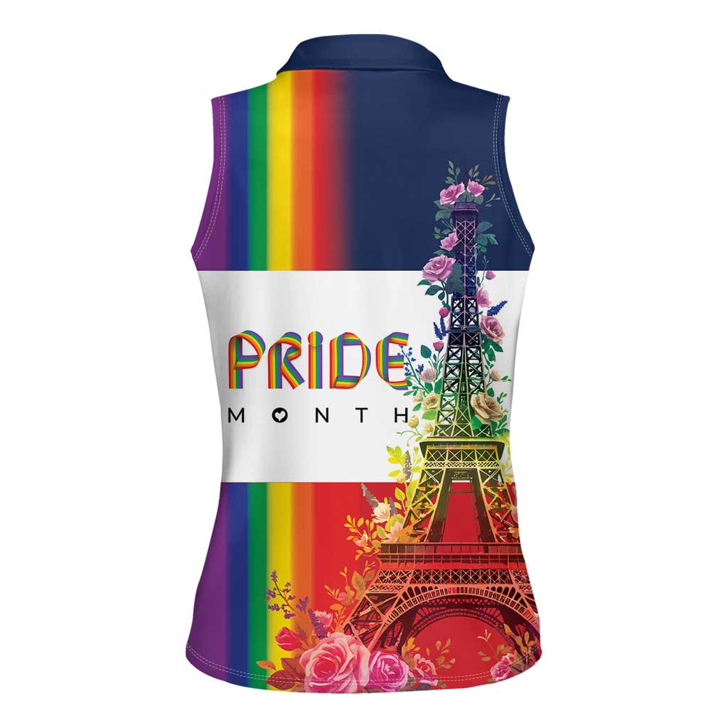 LGBTQ Pride Month Gay Women Sleeveless Polo Shirt Eiffel Tower Paris Rainbow Flag