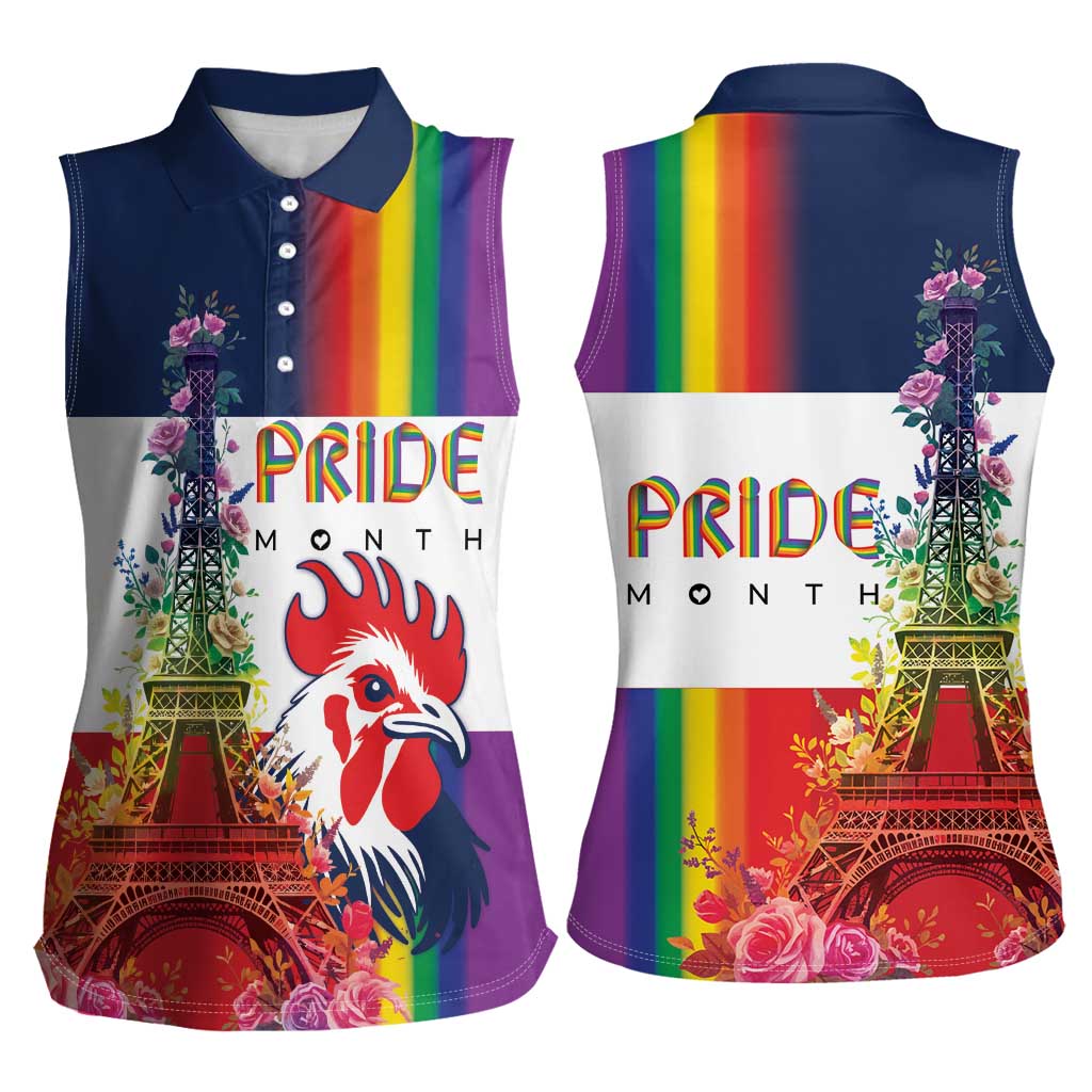 LGBTQ Pride Month Gay Women Sleeveless Polo Shirt Eiffel Tower Paris Rainbow Flag