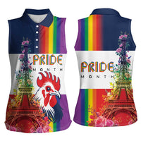 LGBTQ Pride Month Gay Women Sleeveless Polo Shirt Eiffel Tower Paris Rainbow Flag
