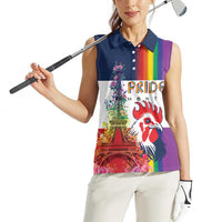LGBTQ Pride Month Gay Women Sleeveless Polo Shirt Eiffel Tower Paris Rainbow Flag