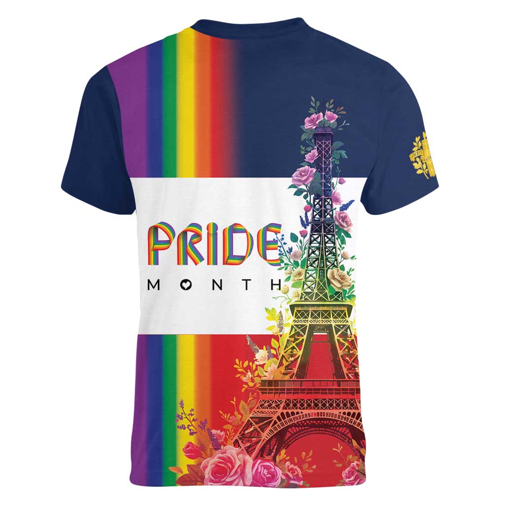 LGBTQ Pride Month Gay Women V-Neck T-Shirt Eiffel Tower Paris Rainbow Flag