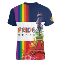 LGBTQ Pride Month Gay Women V-Neck T-Shirt Eiffel Tower Paris Rainbow Flag