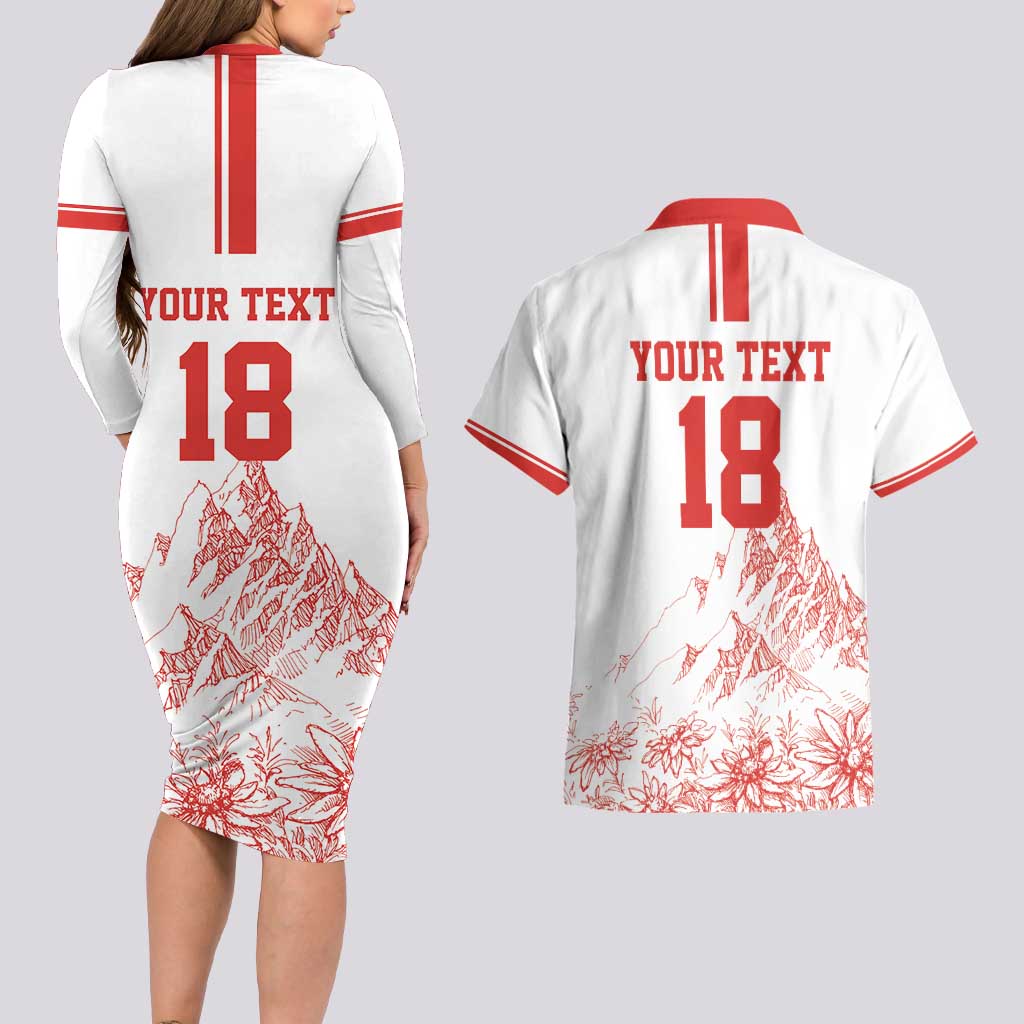Custom Switzerland Football Couples Matching Long Sleeve Bodycon Dress and Hawaiian Shirt Confoederatio Helvetica