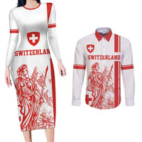 Custom Switzerland Football Couples Matching Long Sleeve Bodycon Dress and Long Sleeve Button Shirt Confoederatio Helvetica