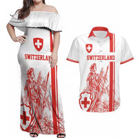 Custom Switzerland Football Couples Matching Off Shoulder Maxi Dress and Hawaiian Shirt Confoederatio Helvetica