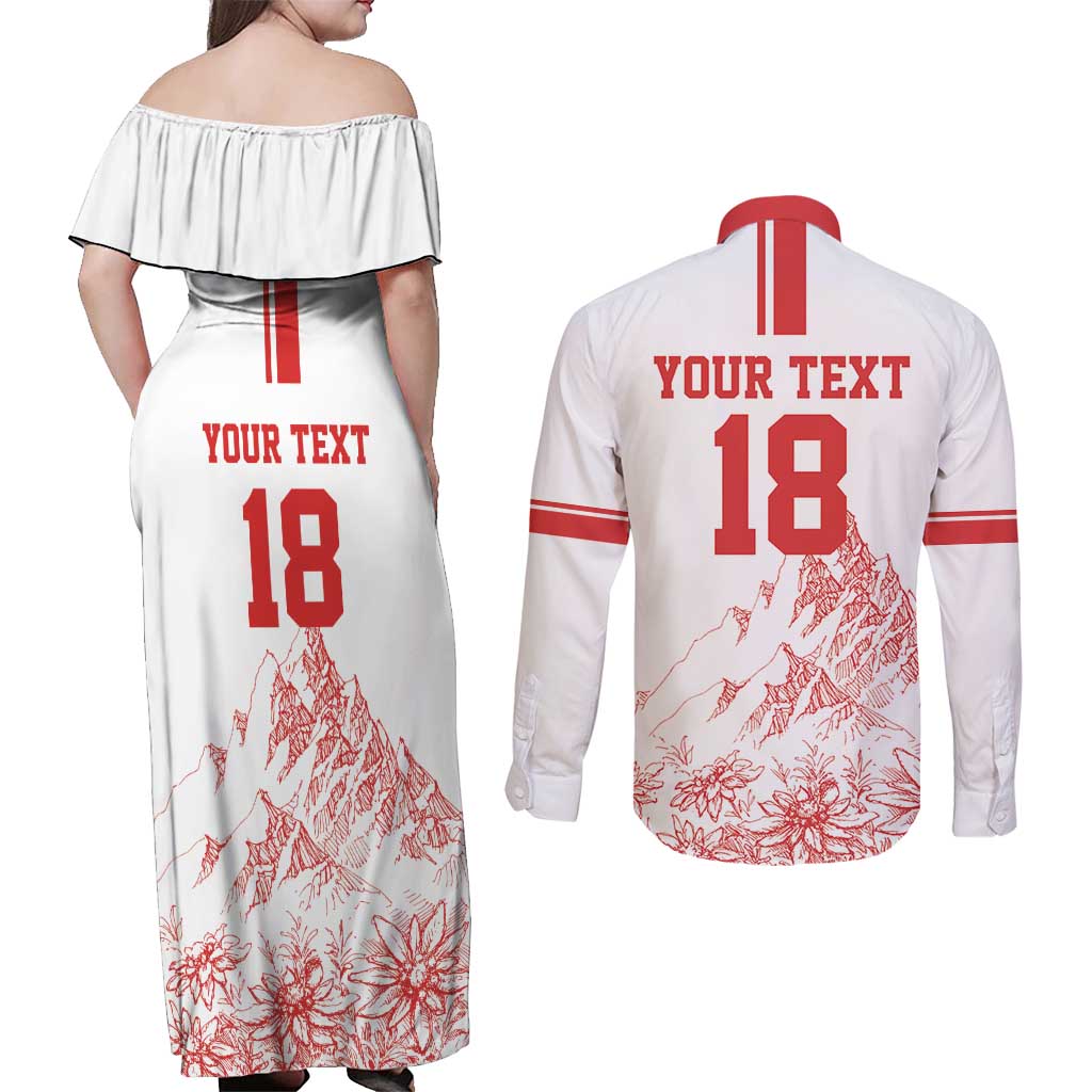 Custom Switzerland Football Couples Matching Off Shoulder Maxi Dress and Long Sleeve Button Shirt Confoederatio Helvetica