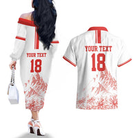 Custom Switzerland Football Couples Matching Off The Shoulder Long Sleeve Dress and Hawaiian Shirt Confoederatio Helvetica