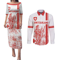 Custom Switzerland Football Couples Matching Puletasi and Long Sleeve Button Shirt Confoederatio Helvetica