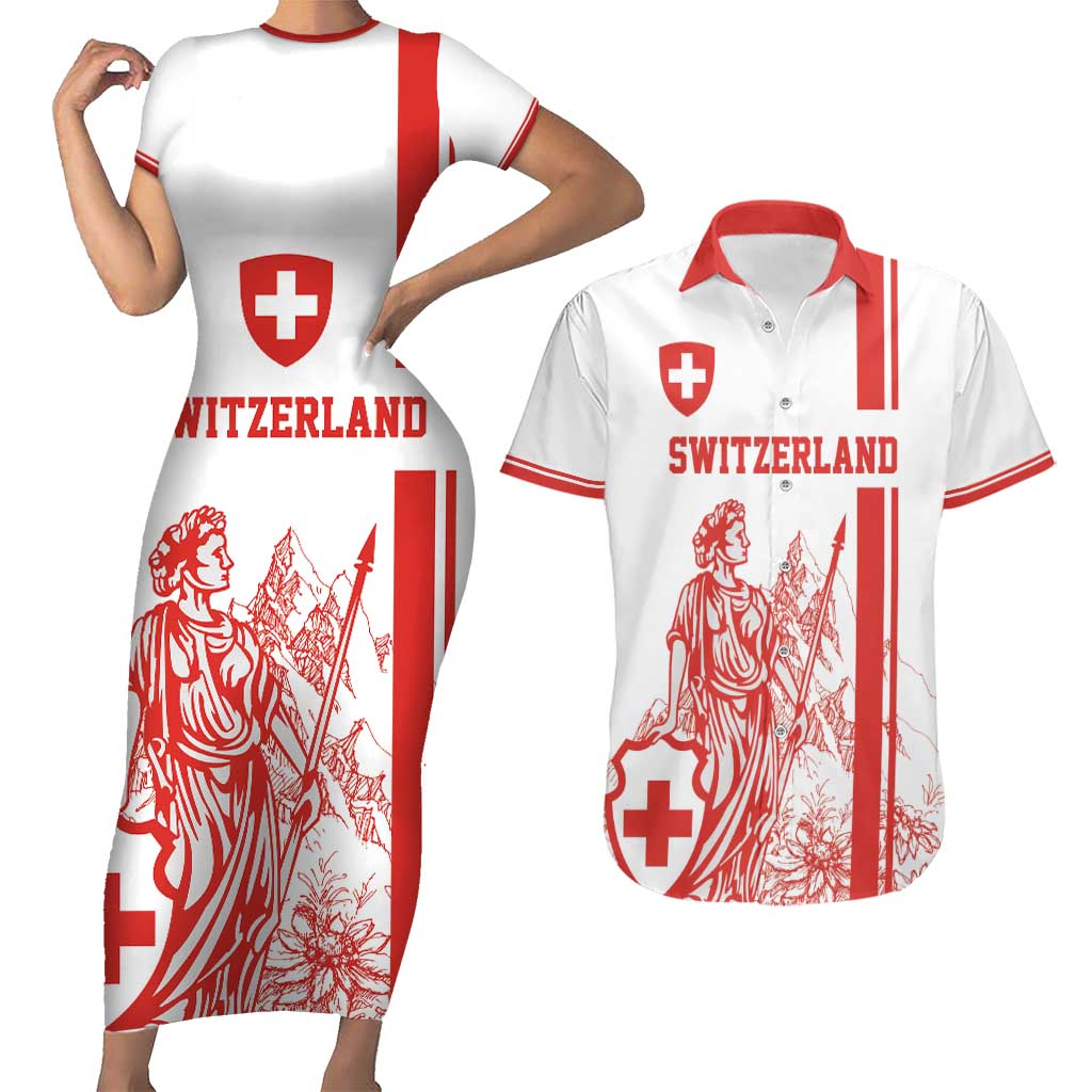 Custom Switzerland Football Couples Matching Short Sleeve Bodycon Dress and Hawaiian Shirt Confoederatio Helvetica