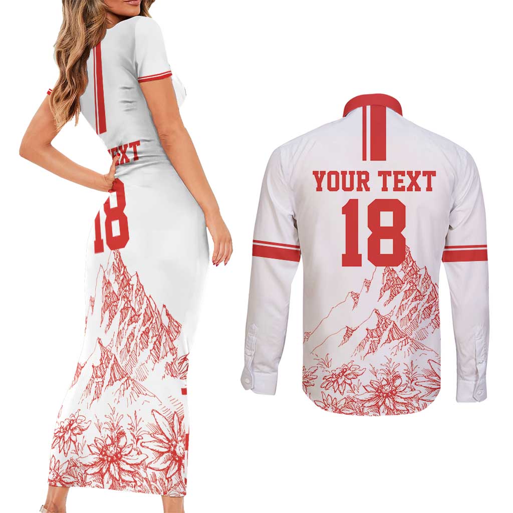 Custom Switzerland Football Couples Matching Short Sleeve Bodycon Dress and Long Sleeve Button Shirt Confoederatio Helvetica