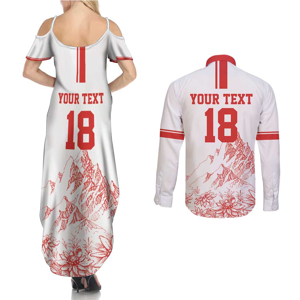 Custom Switzerland Football Couples Matching Summer Maxi Dress and Long Sleeve Button Shirt Confoederatio Helvetica