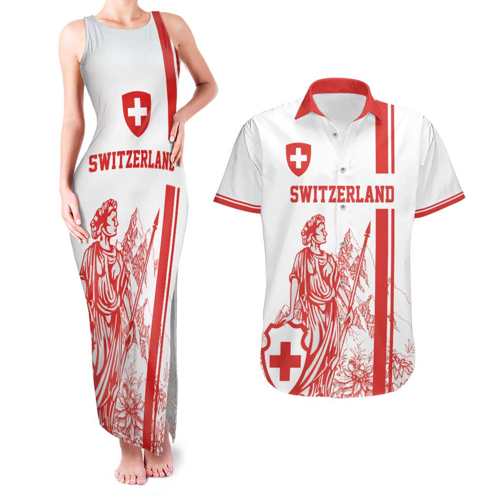 Custom Switzerland Football Couples Matching Tank Maxi Dress and Hawaiian Shirt Confoederatio Helvetica