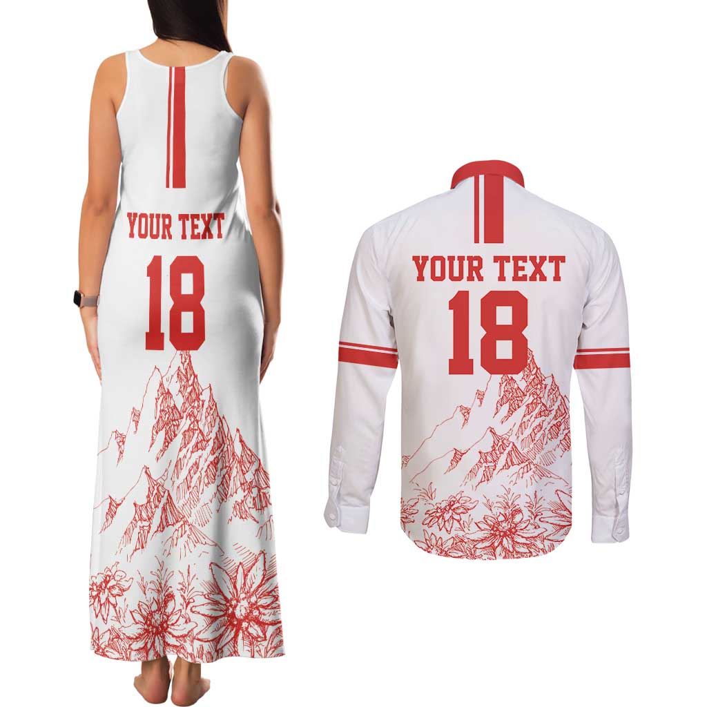 Custom Switzerland Football Couples Matching Tank Maxi Dress and Long Sleeve Button Shirt Confoederatio Helvetica