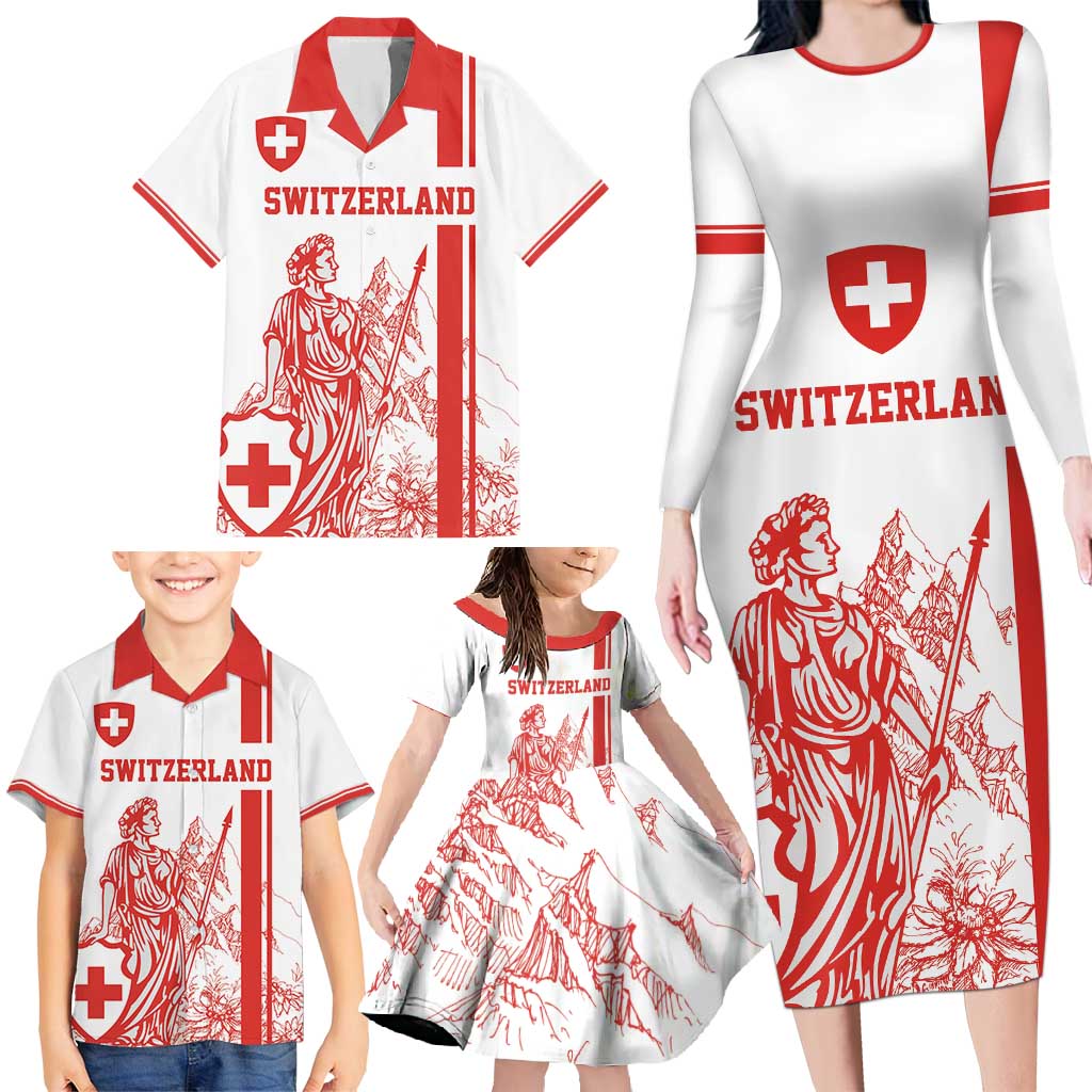 Custom Switzerland Football Family Matching Long Sleeve Bodycon Dress and Hawaiian Shirt Confoederatio Helvetica