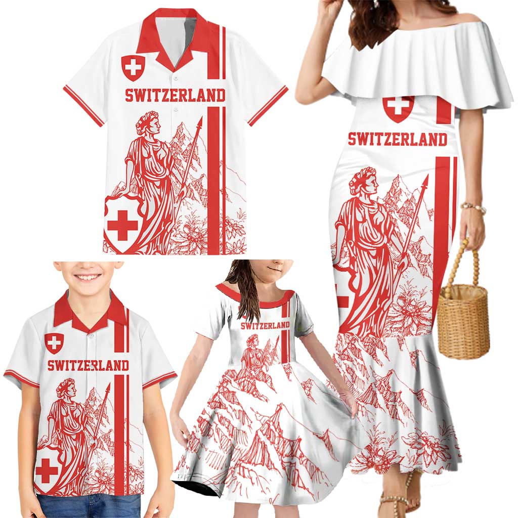 Custom Switzerland Football Family Matching Mermaid Dress and Hawaiian Shirt Confoederatio Helvetica