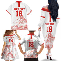 Custom Switzerland Football Family Matching Off The Shoulder Long Sleeve Dress and Hawaiian Shirt Confoederatio Helvetica