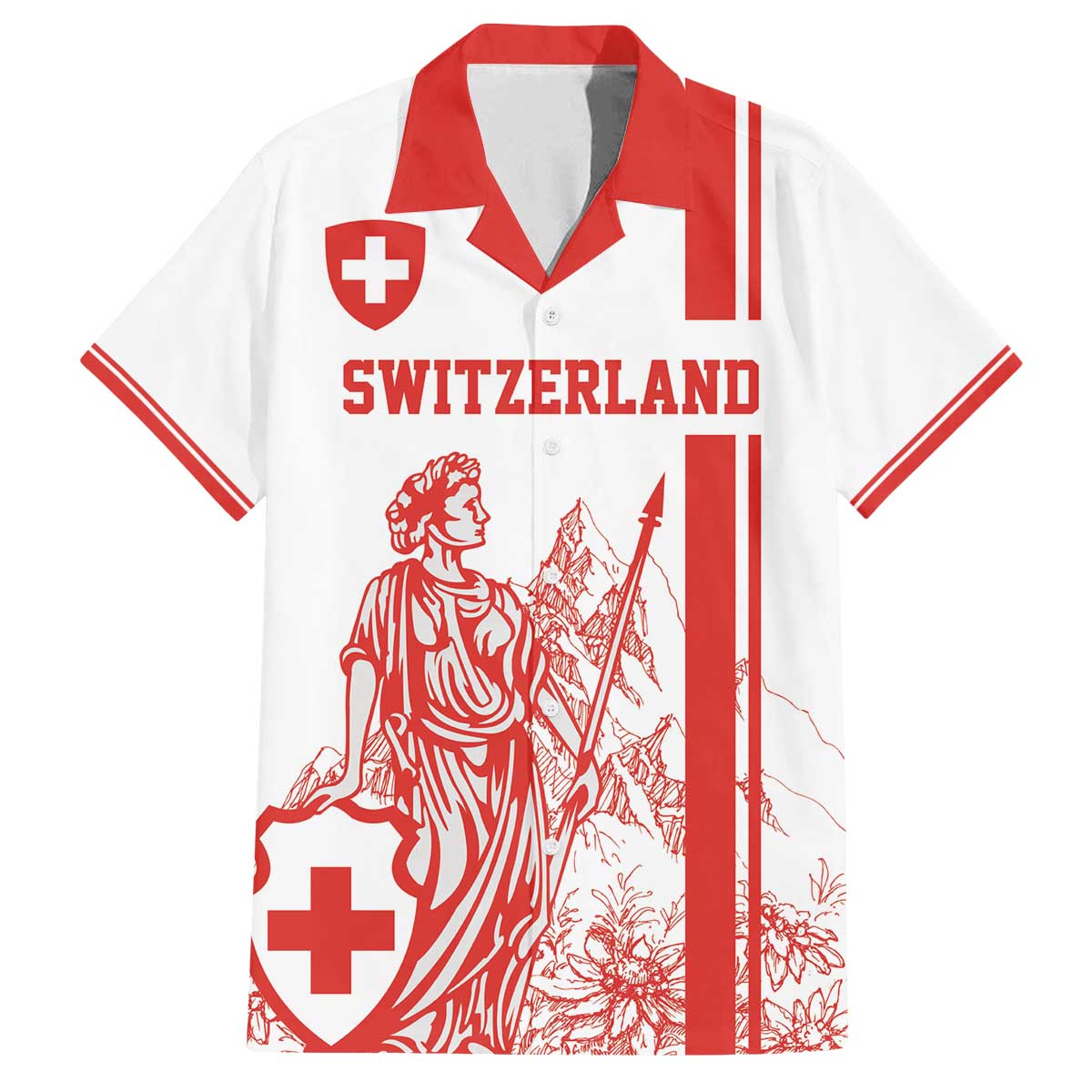 Custom Switzerland Football Family Matching Off The Shoulder Long Sleeve Dress and Hawaiian Shirt Confoederatio Helvetica