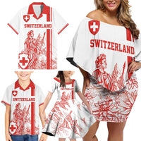 Custom Switzerland Football Family Matching Off Shoulder Short Dress and Hawaiian Shirt Confoederatio Helvetica