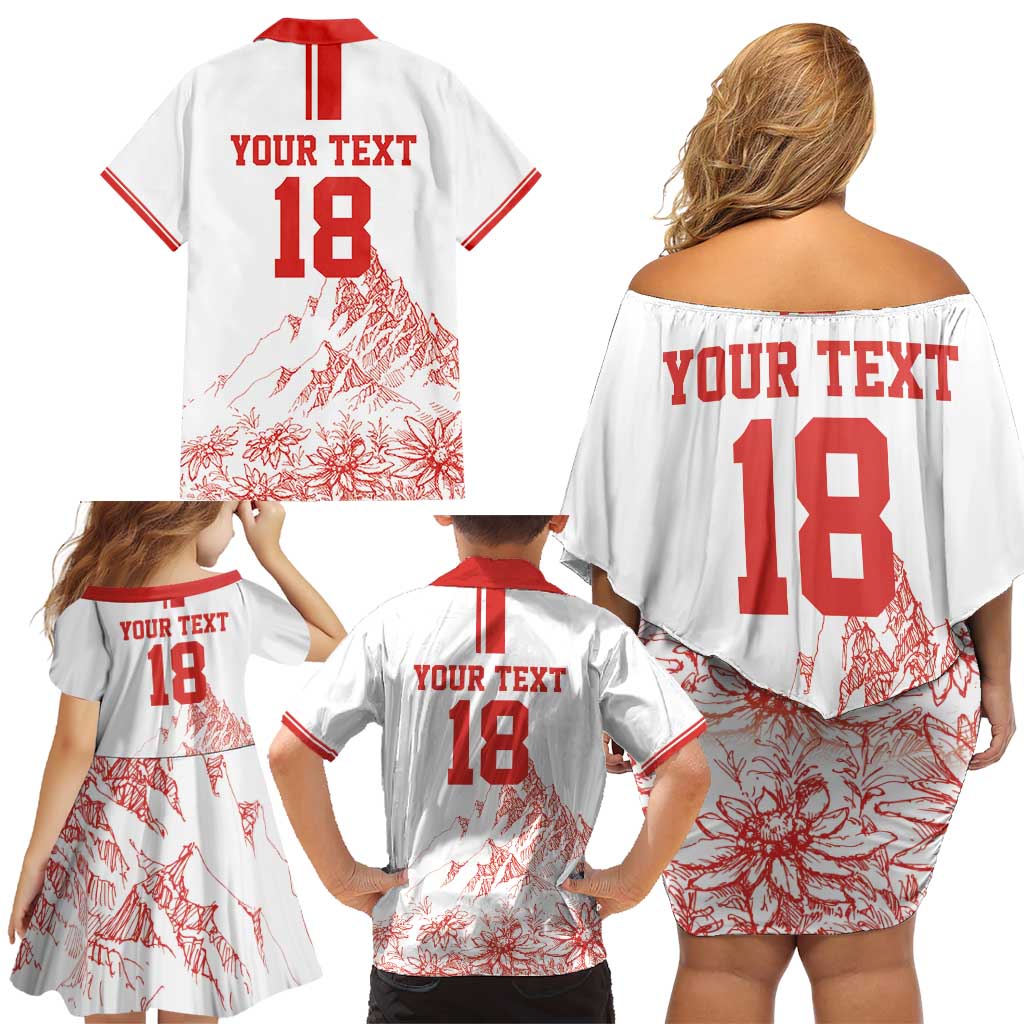 Custom Switzerland Football Family Matching Off Shoulder Short Dress and Hawaiian Shirt Confoederatio Helvetica