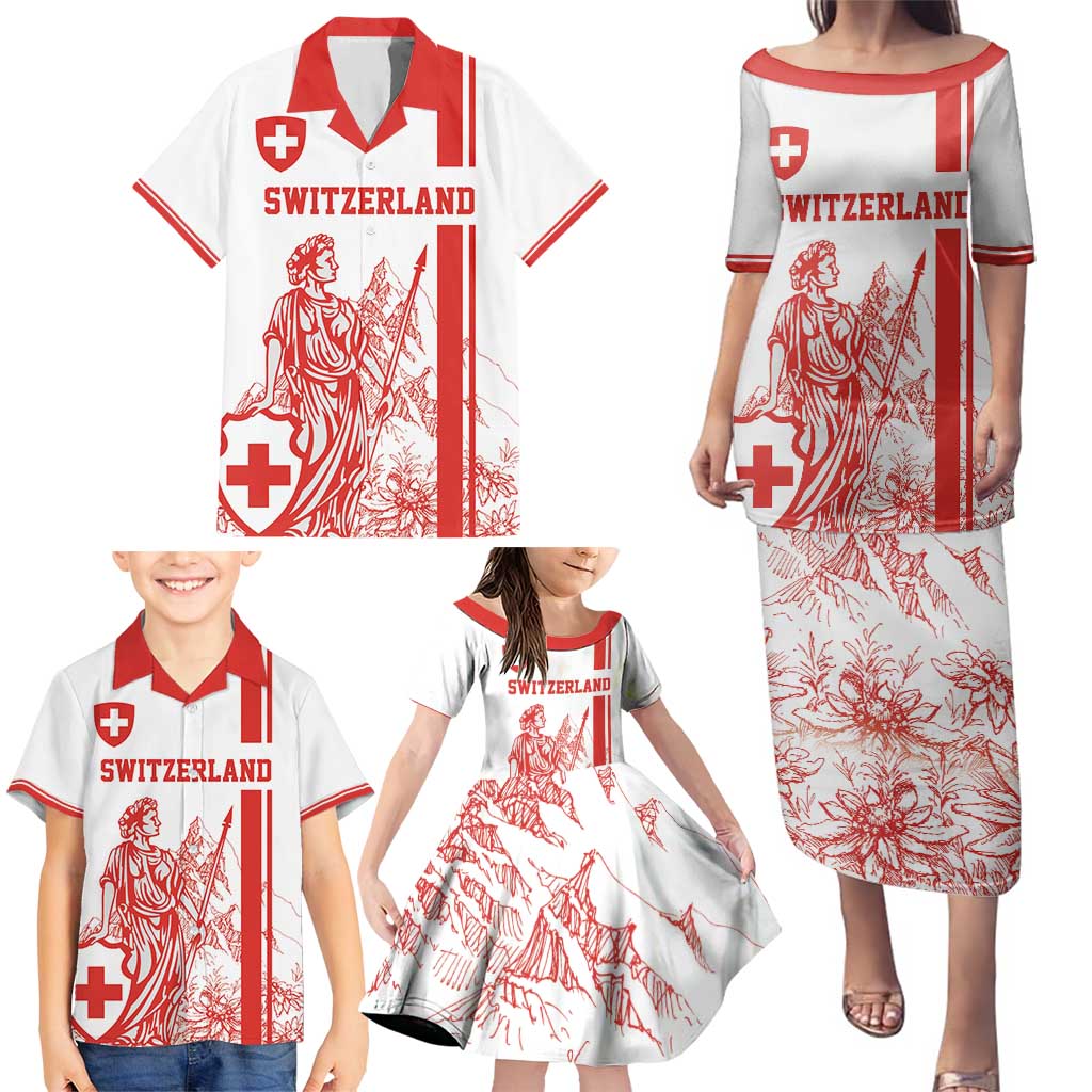 Custom Switzerland Football Family Matching Puletasi and Hawaiian Shirt Confoederatio Helvetica