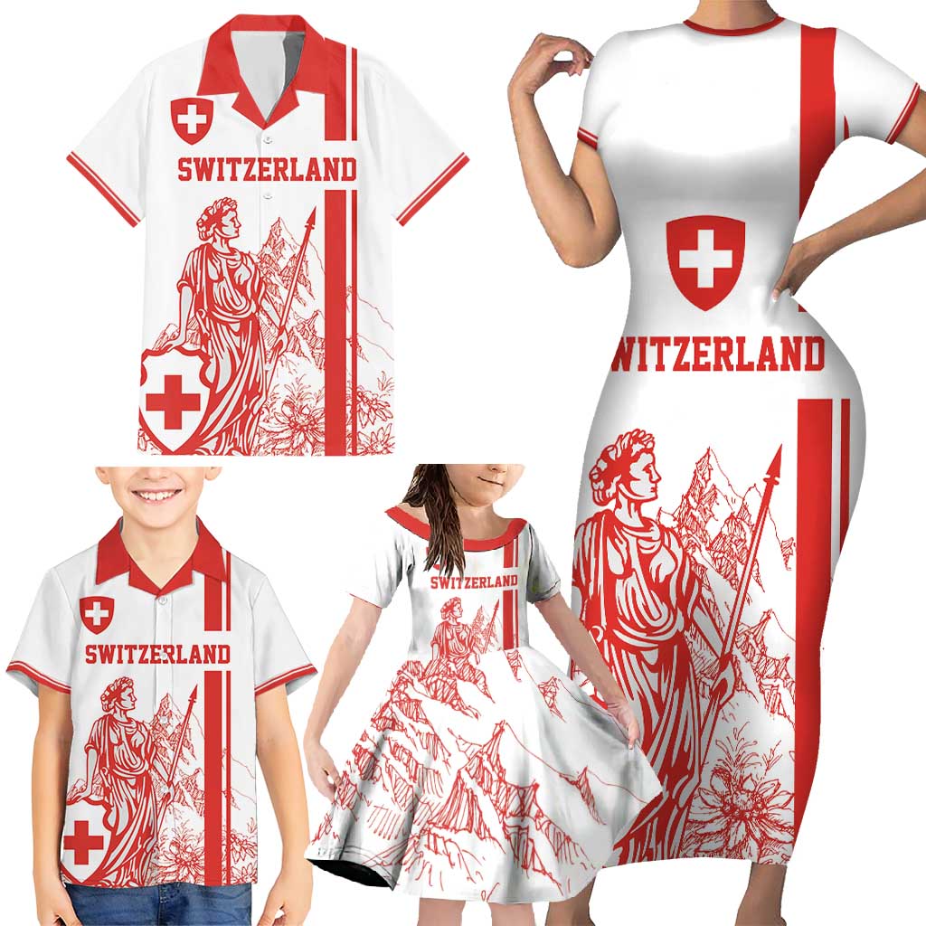 Custom Switzerland Football Family Matching Short Sleeve Bodycon Dress and Hawaiian Shirt Confoederatio Helvetica
