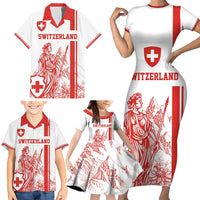 Custom Switzerland Football Family Matching Short Sleeve Bodycon Dress and Hawaiian Shirt Confoederatio Helvetica