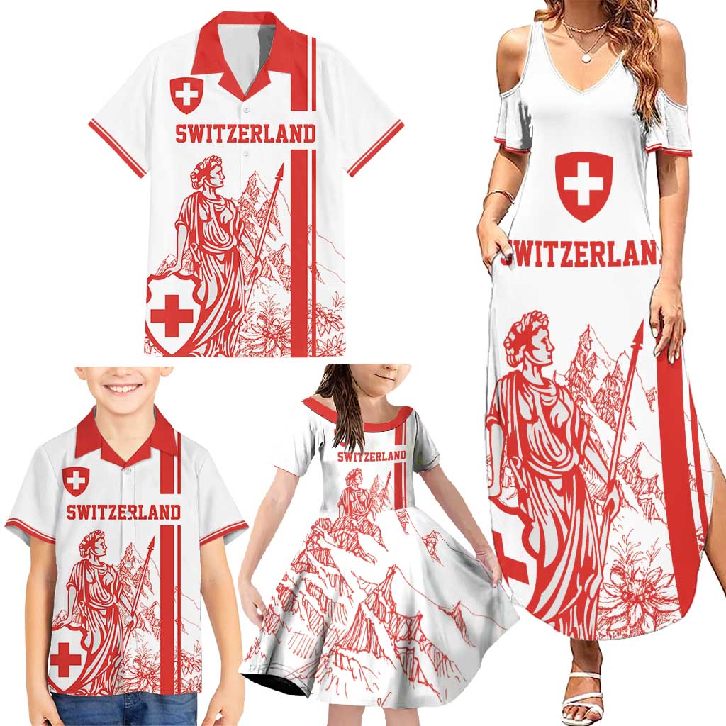 Custom Switzerland Football Family Matching Summer Maxi Dress and Hawaiian Shirt Confoederatio Helvetica