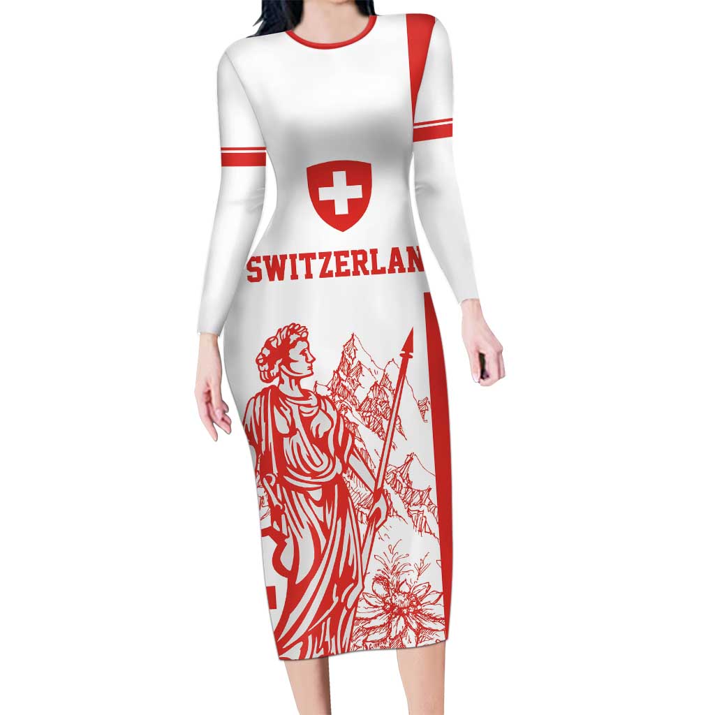 Custom Switzerland Football Long Sleeve Bodycon Dress Confoederatio Helvetica