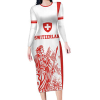 Custom Switzerland Football Long Sleeve Bodycon Dress Confoederatio Helvetica
