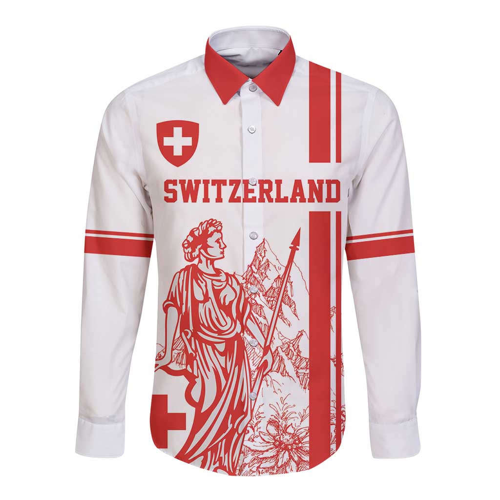 Custom Switzerland Football Long Sleeve Button Shirt Confoederatio Helvetica