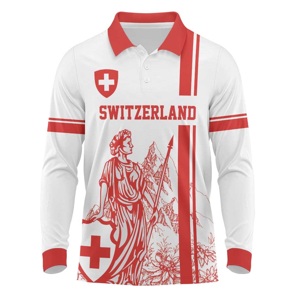 Custom Switzerland Football Long Sleeve Polo Shirt Confoederatio Helvetica