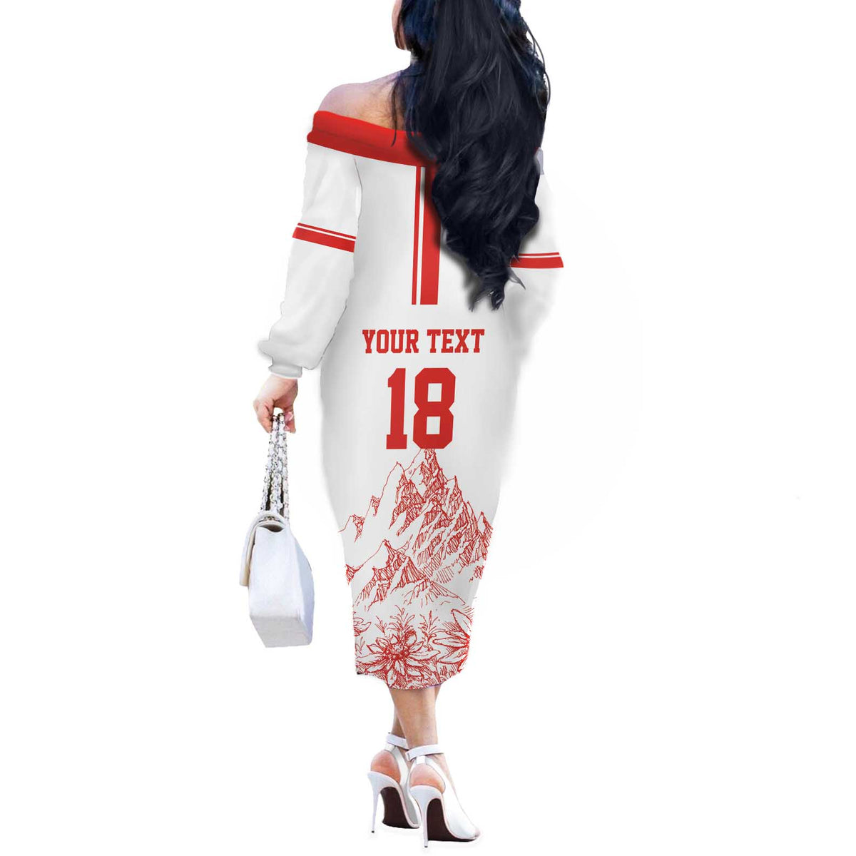 Custom Switzerland Football Off The Shoulder Long Sleeve Dress Confoederatio Helvetica
