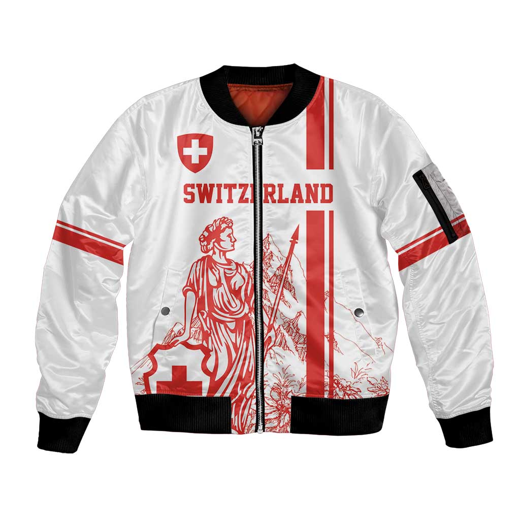 Custom Switzerland Football Sleeve Zip Bomber Jacket Confoederatio Helvetica