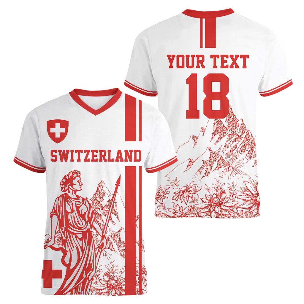 Custom Switzerland Football Women V-Neck T-Shirt Confoederatio Helvetica