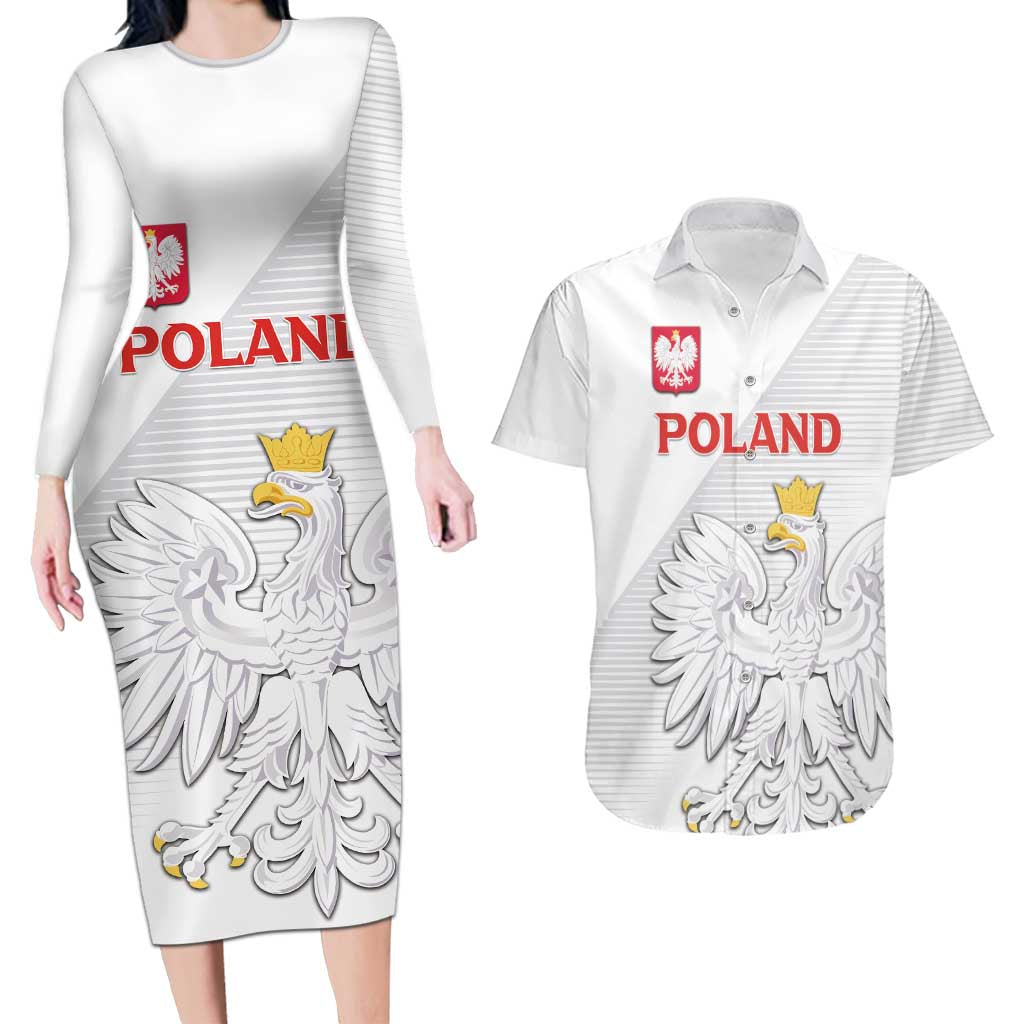 Custom Poland Football Couples Matching Long Sleeve Bodycon Dress and Hawaiian Shirt Bialo-Czerwoni Go Champion